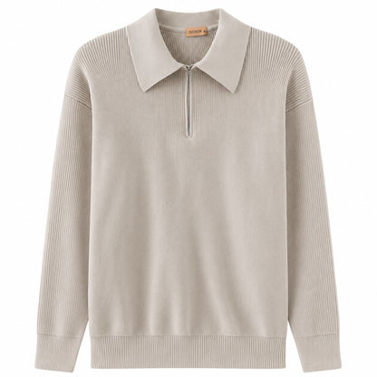 Kaschmir Polo-Pullover mit Halbreißverschluss