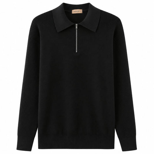Kaschmir Polo-Pullover mit Halbreißverschluss