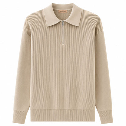 Kaschmir Polo-Pullover mit Halbreißverschluss